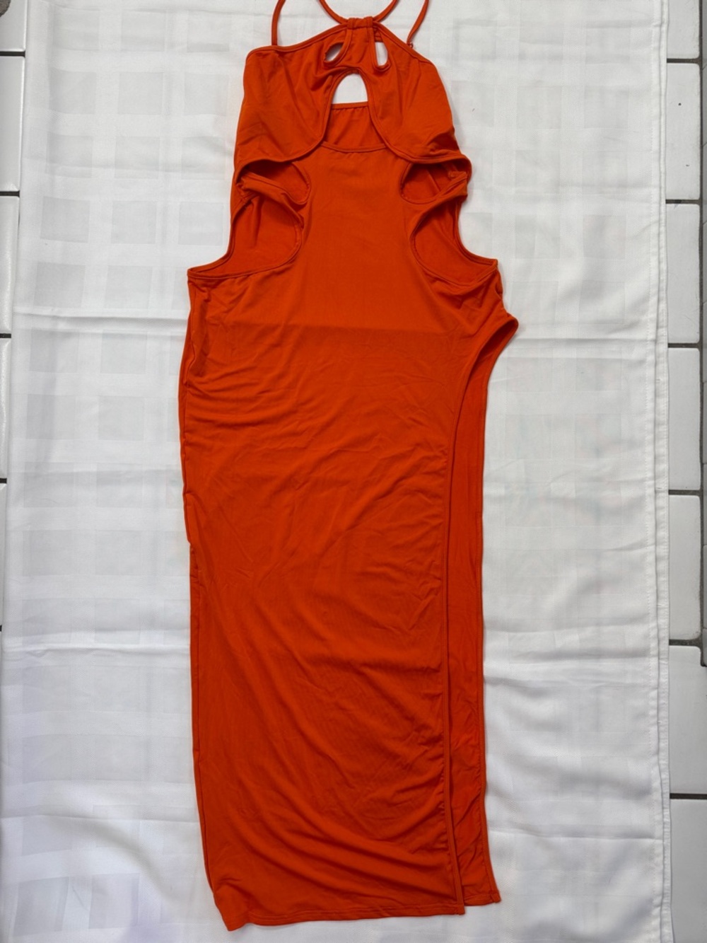 SHEIN Bright Orange Cutout Halter Midi Dress with High Slit